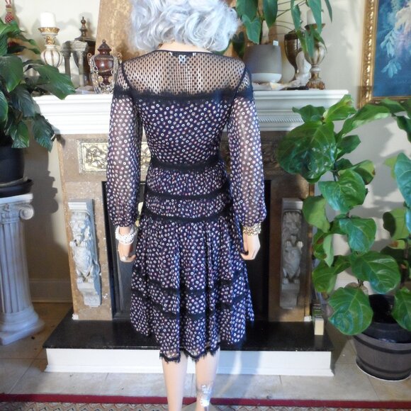 New Diane Von Furstenberg Navy Blue Multi 100% Silk Chiffon Peasant Dress Size 2 - Picture 13 of 16